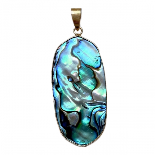 MOP339 Oblong Pendants Natural Abalone Jewelry Golden Metal Bezel Pendant