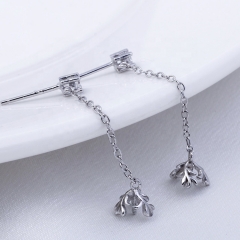 SSE295 Long Chain of Leaves Sterling Silver Pearl 925 Earring Jewelry Settings for Women Girls