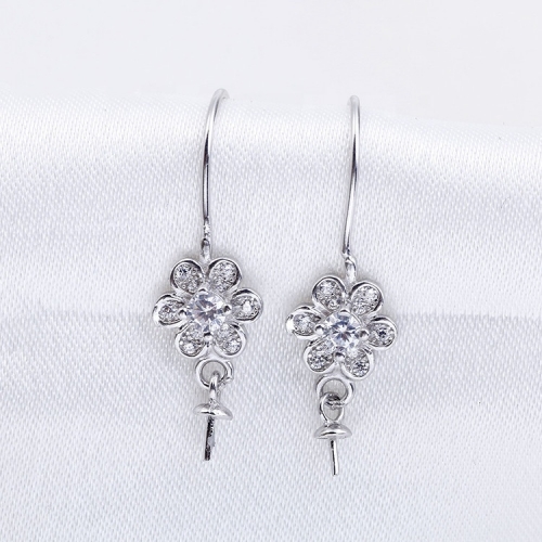 SSE298 Elegant Style Flower Pearl Hook Earrings Silver 925 Findings