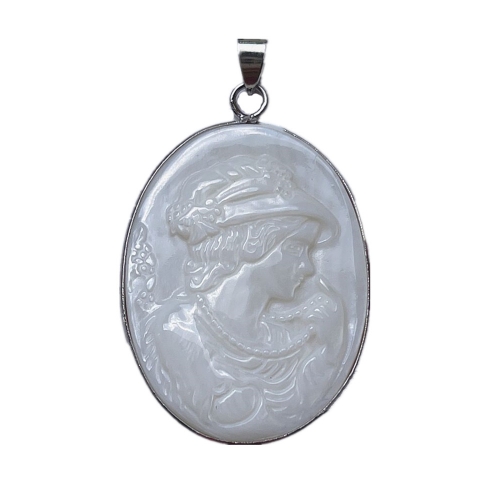 MOP350 Freshwater Shell Natural White Carving Cameo Beautiful Woman Jewelry Pendants