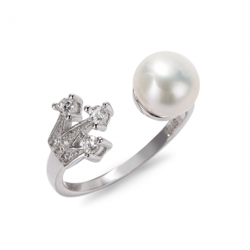 FPR165 Freshwater Pearl 925 Sterling Silver Crown Ring for Women