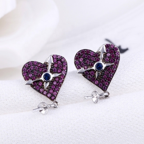 SSE300 Arrows Love Heart Earring Jewelry Findings Purple Zircon 925 Silver