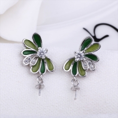 SSE299 Green Dragonfly Design Earrings Mounts in 925 Sterling Silver without Pearls