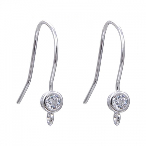 SSE303 Single Zircon Hooks 925 Sterling Silver Ear Wire Connectors for Earrings Jewelry Making