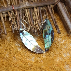 MOP224 Bohemian Style Natural Paua Shell Carved Leaf Earrings