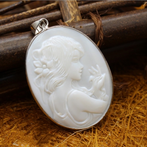 MOP94 Natural White Shell Cameo Pendant Beauty Carved Girl Shells Charms Pendants
