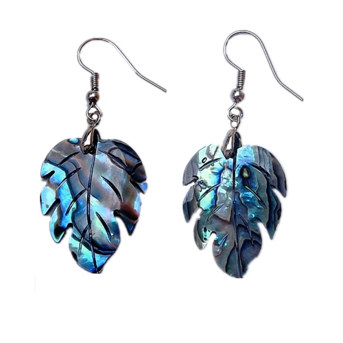 MOP360 Dangle Leaves Earring Paua Abalone Shell Polynesian Hawaiian Leaf Earrings