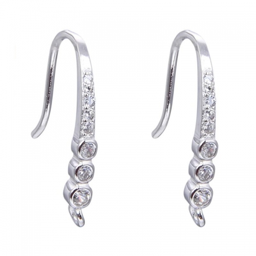 SSE314 Sterling Silver 925 Earring Hook with Zircon for Women Ear Jewelry Making