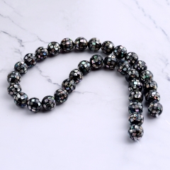 MOPB01 Abalone Paua 12mm Smooth Mosaic Round Beads for Jewelry Making (Full Strand)