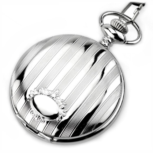 WAH245 Classic Stripe Pattern Silvery Pocket Watches for Men and Women Students Pocket Watch