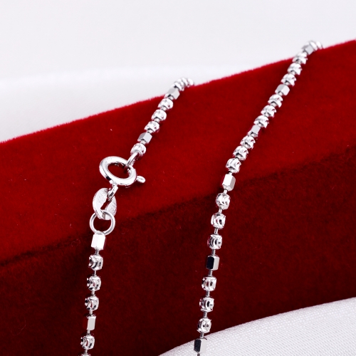 SSN231 Solid 925 Sterling Silver Necklace Chain with Diamond Cut Silver Beads Fantasy Chain Link