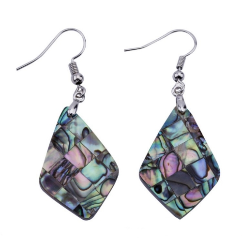 MOP369 Geometric Paua Abalone Shell Hook Earrings