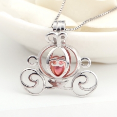 SSC51 Sterling Silver Cinderella Pumpkin Carriage and Monkey Cages Pendant for Pearls