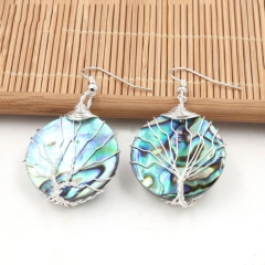 MOP375 Round Abalone Earring Tree of Life Handmade Hook Earrings