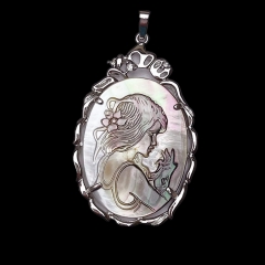 MOP91 Natural Shell Beauty Woman Cameo Carved Shell Pendant
