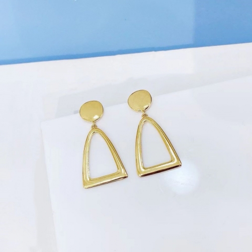 9EL14K Triangle Shape Earrings Fashion Gold Plated 925 Sterling Silver Elegant Ladies Earring