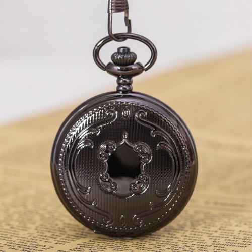 WAH619 Shield Pocket Watch Vintage Black Fob Quartz Watch for Men Women