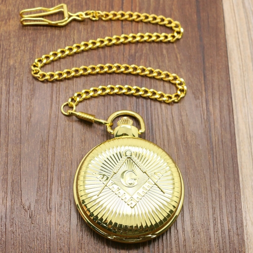 WAH297 Freemasonry Masonic Quartz Pocket Watch Chain Golden Case Value Quality