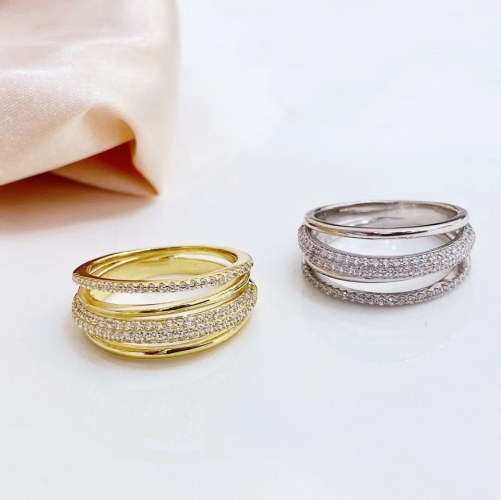 9JL07 Multi Layer Weave Lines Stackable Band Ring Zircon Silver 925 Women Rings Exquisite Jewelry