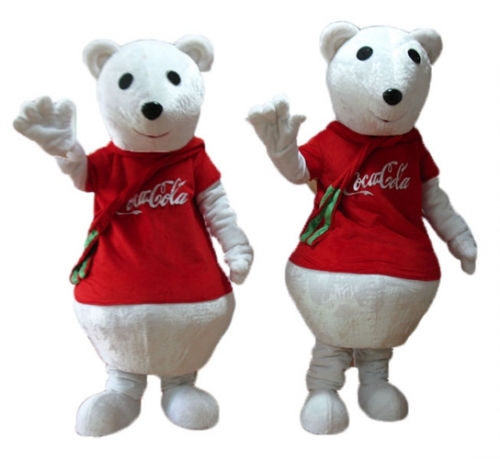 Full Body Mascot White Polar Bear Costume with Red T Shirt for Brands-Deguisement Mascotte