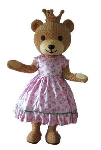 Queen Bear Mascot with Crown and Pink Dress for Wedding Party-Couple of King and Queen Teddy Bears Mascots