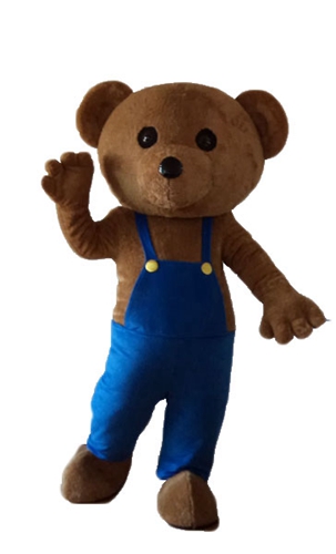 Big Head Brown Bear with Blue Overall for Kids Party-Adult Size Bear Cosplay Dress