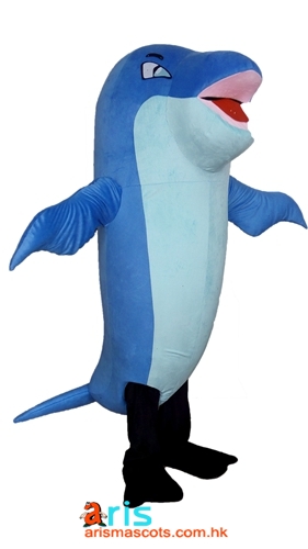 Giant Dolphin Mascot Blue and Cheerful , Adult Plush Pet Dolphin Fancy Dress