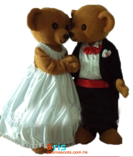 Adult Size Fancy Wedding Bear Mascot Costume For Party Couple of Bear Fancy Dress for Stages Full Body Plush Suit