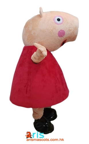 Full Body Mascot Costume Red Pig Adult Fancy Dress Big Head Pink Pig With Red Dress, Cheerful Looks