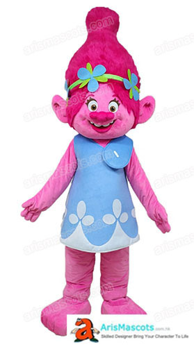Plush Fursuit Poppy Trolls Costume Adult Size Full Body Fancy Dress Cartoon Mascots Trolls Poppy Suit for Birthday Party