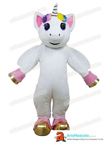 Lovely Unicorn Mascot Costume with Rainbow Color Mane Adult Size Full Body Fancy Dress Cartoon Mascots