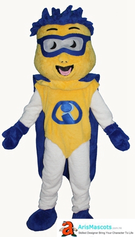 Mascot Boy Costume with blue Hair, blue glasses and blue Cape Human Mascots Production