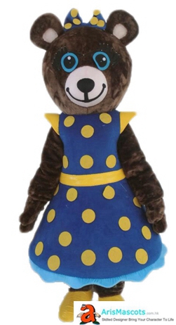 Girl Teddy Bear Costume with Blue Dress Adult Full Mascot Outfit for Event