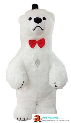 2m/2.6m/3m(6ft/8ft/10ft) Inflatable White Bear Costume with Red Bow, Adults Huge Polar Bear Blow up Suit  for Entertainments