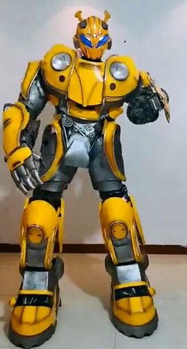 Giant Adult Yellow Robot Converting Transformer Bumblebee Costume with Auto Converting Head and Auto Arms