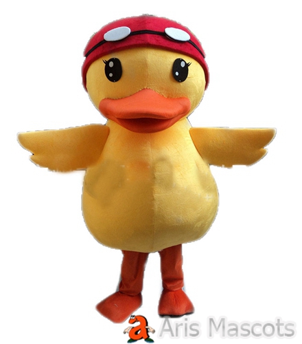 Mascot Duck Costume with Swimming Hat Glasses Adult Fancy Dress