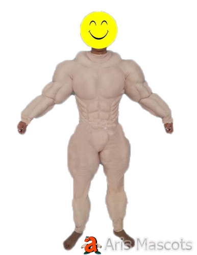 Stong Muscle Man Costume Adult Fancy Halloween Dress Skin Color