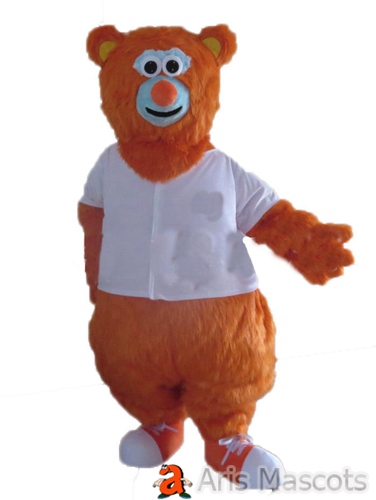 Mascot Bear Costume Orange Faux Fur with White Shirt Adult Size Dress up