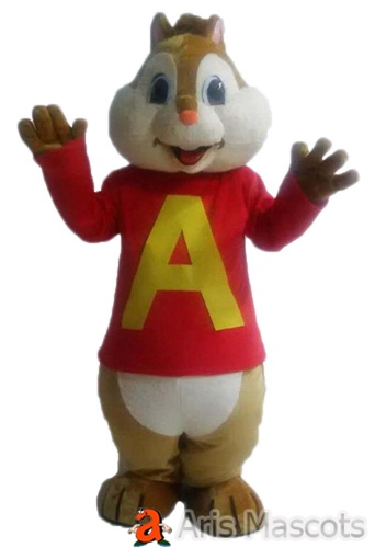 Alvin the Chipmunks Costume with Red Shirt Mascot Adult Full Outfit Cartoon Mascots for Entertainment Party