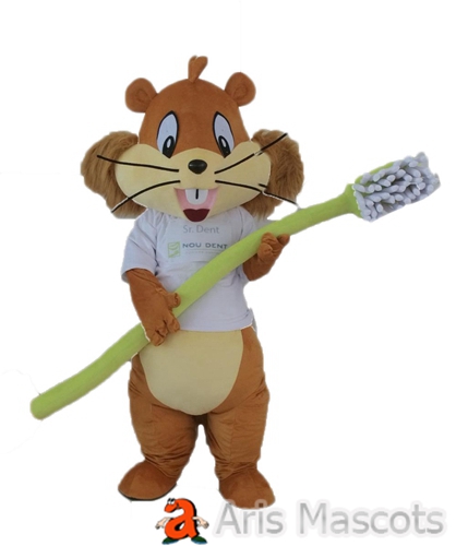 Brown and Tan Color Squirrel Costume with Shirt and Tooth Brush Adult Full Mascot Outfit Animal Mascots Custom