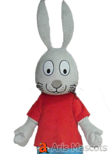 Grey Rabbit Costume with Red Shirt Full Bunny Mascot Outfit Adult Fancy Dress for Easter Holiday Event Animal Mascots for Party