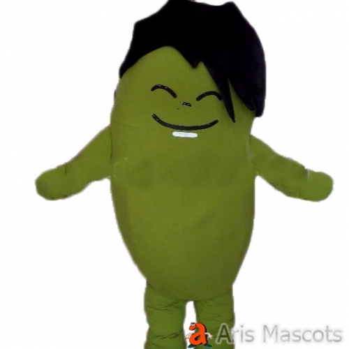 Giant Smile Bean Costume with Black Hair Adult Full Mascot Outfit for Carnival Event and Brand Marketing