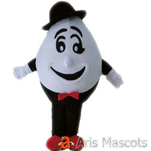 White Egg Mascot Costume with Black Hat Adult Full Fancy Dress Mascots for Outdoors Brands Marketing
