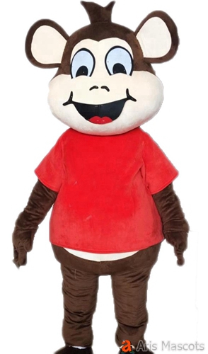 Foam Mascot Monkey Costume with Big Smile and Red Shirt Adults Full Mascots for School and Theaters Funny Smile Monkey Dress up