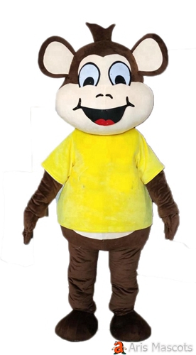 Foam Mascot Monkey Costume with Big Smile and Yellow Shirt Adults Full Mascots for School and Theaters Funny Smile Monkey Dress up