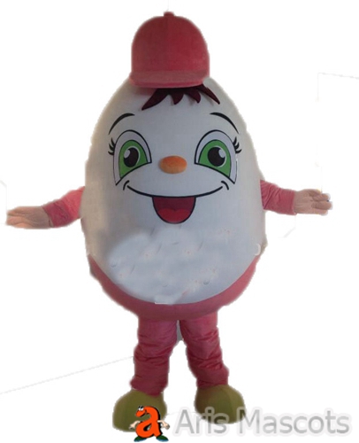 Egg Mascot Costume with Red Hat for Brand Marketing Adult Full Size Egg Fancy Dress up