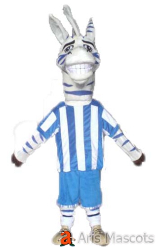 Mascot Zebra Costume with Blue Shirt-Adult Zebra Suit Full Body Fancy Dress