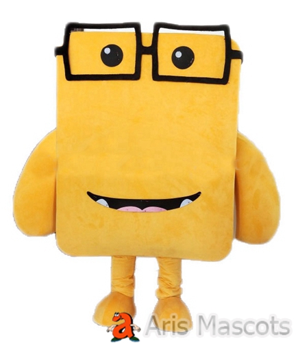 Giant Yellow Monster Mascot Costume with Glasses -Disguise Monster Fancy Dress