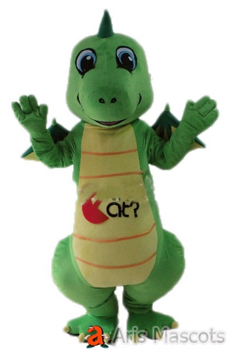 Dinosaur Mascot Green and Yellow-Green Dinosaur Costume Full Body Adult Fancy Dress