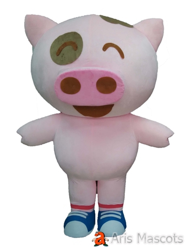 Walkable Inflatable Mascot Outfit Big Head Pig Costume Adult Fancy Dress for New Year Parade and Entertainment Pink Pig Blow Up Suit
